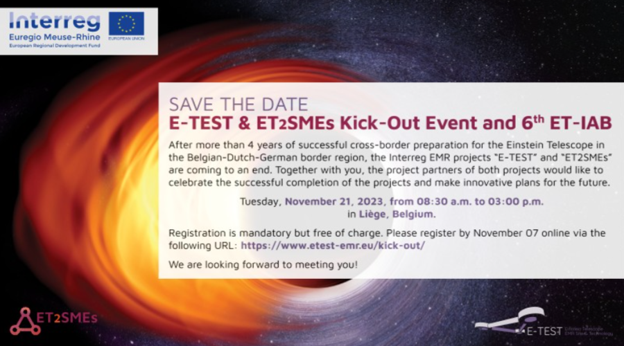 INTERREG 5 - Evènement final commun de clôture des deux projets E-TEST & ET2SMEs et ET industrial Advisory Board - 21 novembre 2023 - BluePoint Liège (Belgique)