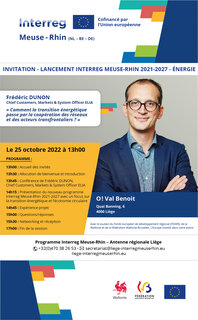 Invitation au lancement du programme Interreg Meuse-Rhin 2021-2027 - Energies - 25.10.2022 à 13h00 chez  O! Val Benoit (Liège)