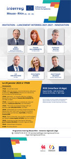 INVITATION – LANCEMENT INTERREG MEUSE-RHIN 2021-2027 – INNOVATION - LUNDI 23 JANVIER 2023 À 17H00 RISE – ULIEGE